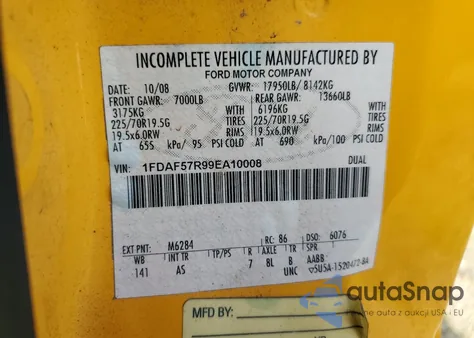 2009 Ford F550 Super Duty из США, поврежденный, VIN 1FDAF57R99EA10008